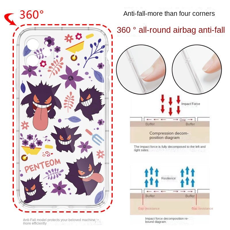 Pikachu Gengar Venusaur iPhone14 Apple 12/13promax phone case 11 Elf Baby xr transparent anti-fall 8p