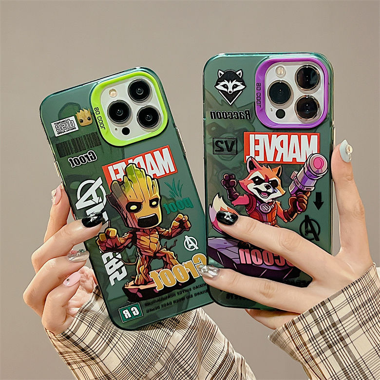 Groot and Rocket Double Silver Apple 13/14 Promax Phone Case iPhone 11/14