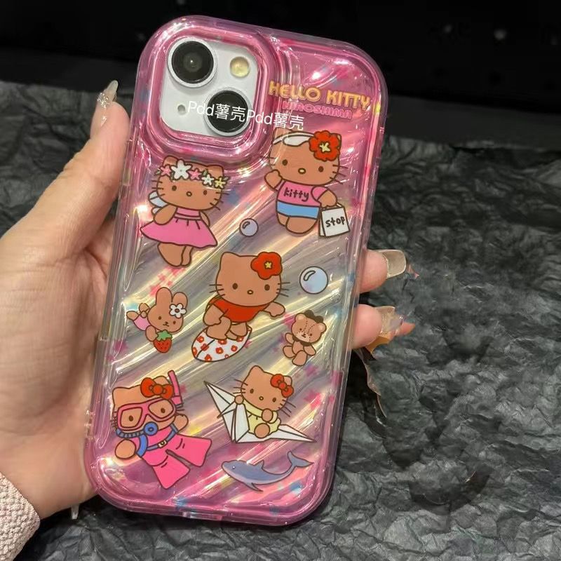 Tanning surfing Hello Kitty stand Apple 14/13promax mobile phone case 12/11pro anti-fall xr/xs soft 7/8p