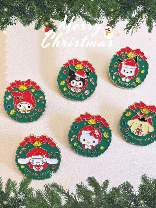 Sanrio metal badge cute Christmas style HelloKitty kulomi brooch cinnamon dog bag JK brooch