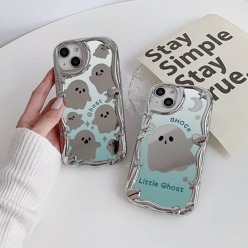 Silver Halloween small ghost Apple 14 phone case for iphone13pro/xsmax all-inclusive 12 love heart 11