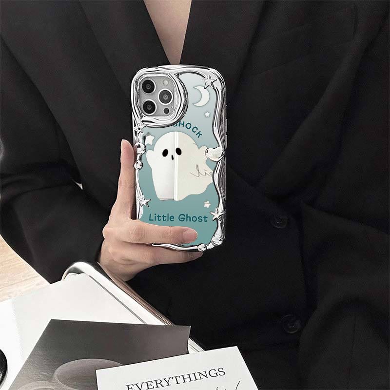 Silver Halloween small ghost Apple 14 phone case for iphone13pro/xsmax all-inclusive 12 love heart 11