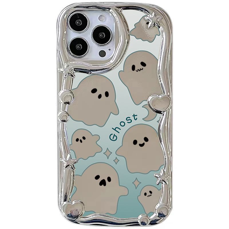 Silver Halloween small ghost Apple 14 phone case for iphone13pro/xsmax all-inclusive 12 love heart 11