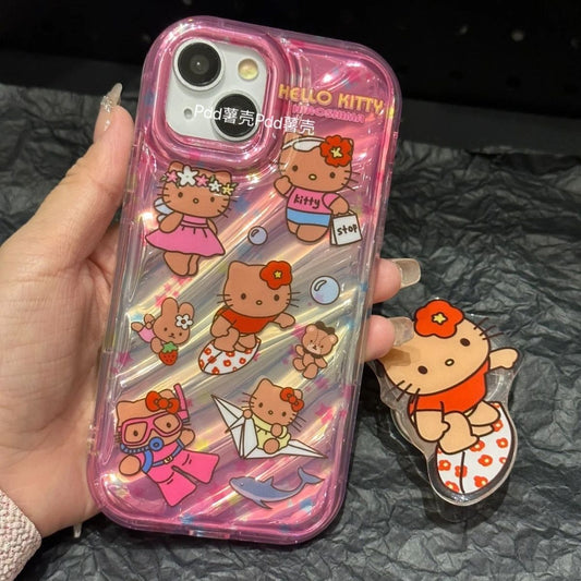 Tanning surfing Hello Kitty stand Apple 14/13promax mobile phone case 12/11pro anti-fall xr/xs soft 7/8p