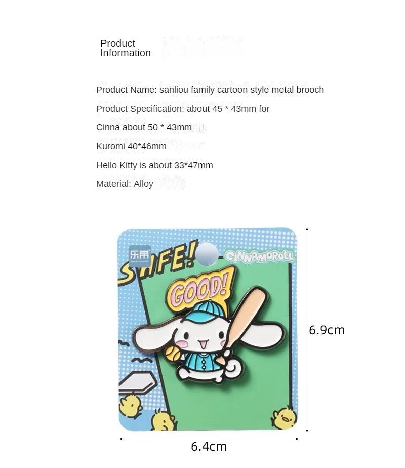 Sanrio cartoon wind cartoon metal badge cute Cinnamon kulomi hello kitty pachacco brooch clothes bag JK brooch